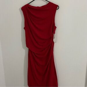 DKNYC Women’s Red Drape Neck V Back Ruched Formal Dress